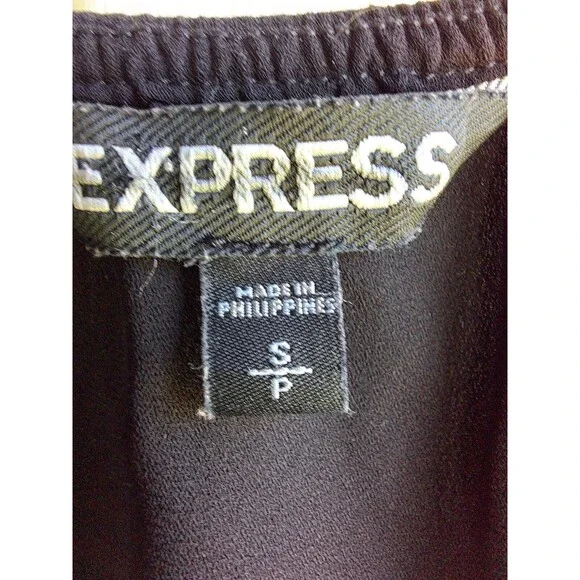Express Dress Small Black Sheer Top Lined Pockets Elastic Waist Lace Up V-Neck - Picture 3 of 10